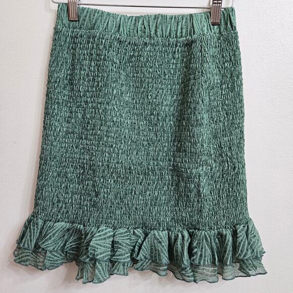 NWOT J.O.A. Smocked Ruffle Hem Skirt M Sheer Cottagecore Goblincore Feminine - Picture 1 of 11